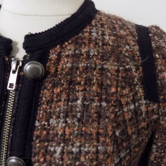 FREE PEOPLE Brown Orange Beige Black Tweed Coat, 2 - Picture 3 of 5